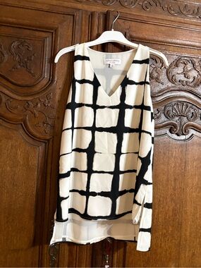 Adam Lippes For Target White and Black Grid Silk-Blend Top